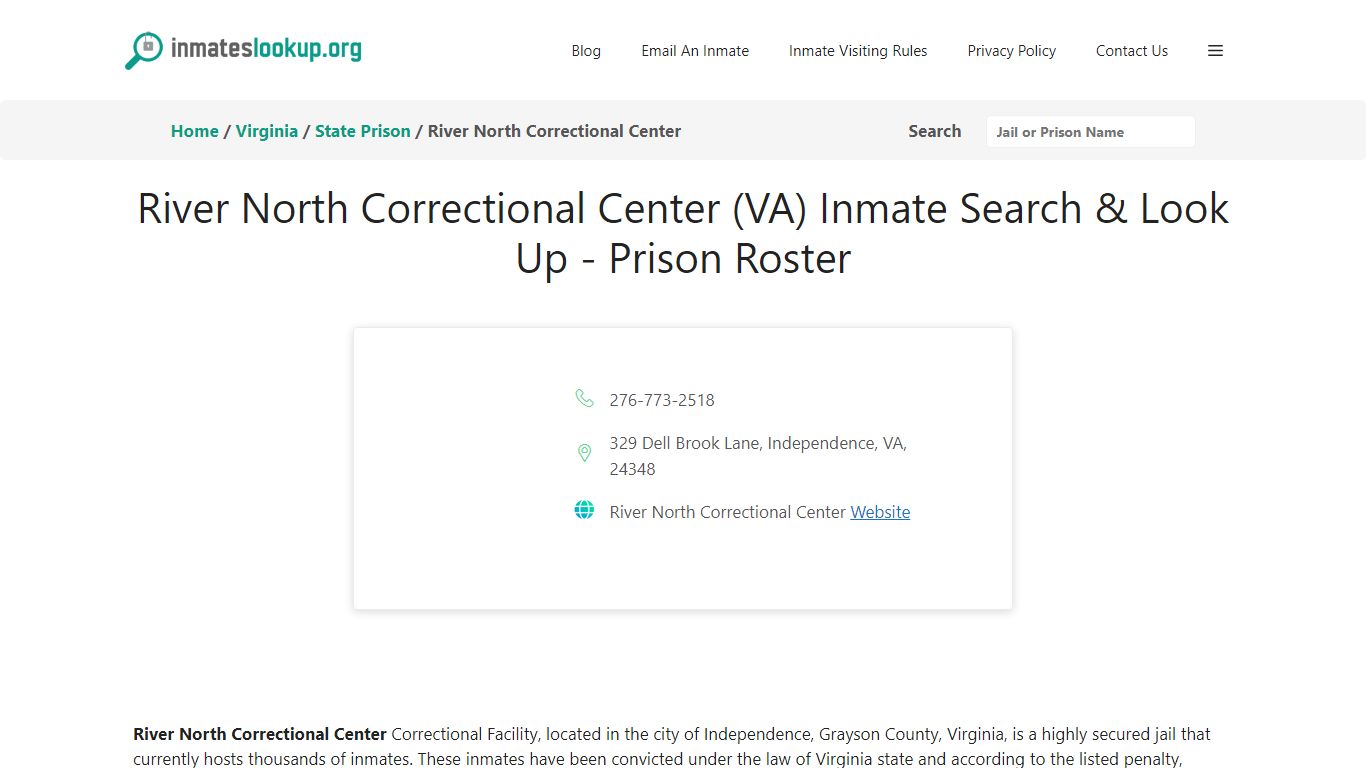 River North Correctional Center (VA) Inmate Search & Look Up - Prison ...