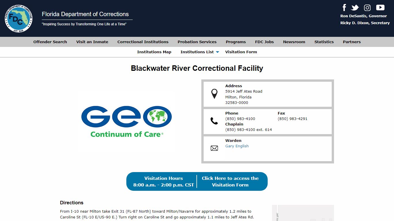 Blackwater River Correctional Facility - Florida Department of Corrections